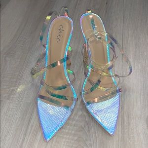 Iridescent Multi Strap Heels